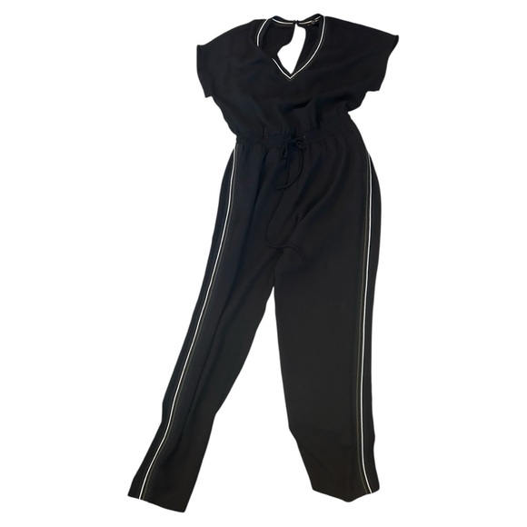 Zara Pants - Zara black short sleeve jumpsuit white olive stripe